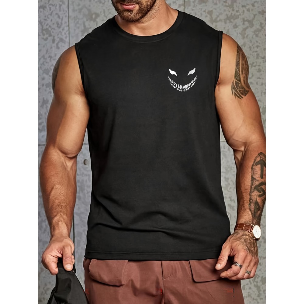 Grimace Pattern Comfy Breathable Tank Top, Men's Casual Stretch Sleeveless T-shirt For Summer Gym Workout Training Basketball