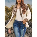 Plus Size Plaid Stitching Jacket, Casual Long Sleeve Polo Collar Colorblock Outwear, Women's Plus Size Clothing