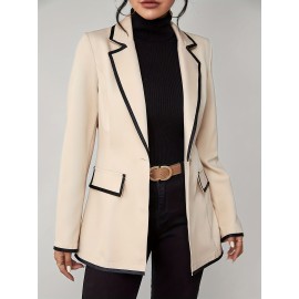 Plus Size Colorblock Trim Blazer, Elegant Lapel Long Sleeve Blazer For Spring, Women's Plus SizeÂ Clothing