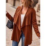 Plus Size Street Style Coat, Women's Plus Solid Long Sleeve Open Front Waterfall Collar Cardigan Coat