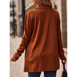 Plus Size Street Style Coat, Women's Plus Solid Long Sleeve Open Front Waterfall Collar Cardigan Coat