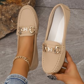 Women's Metallic Buckle Decor Loafers, Slip On Soft Sole Comfy Low-top Shoes, Lightweight Non-slip Shoes