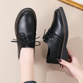 Women's Solid Color Oxford Shoes, Lace Up Platform Casual Soft Sole Shoes, Versatile Closed Toe Shoes