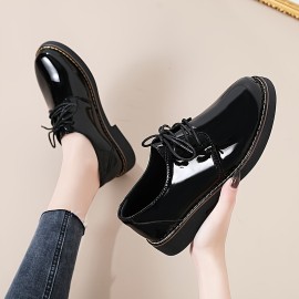 Women's Solid Color Oxford Shoes, Lace Up Platform Casual Soft Sole Shoes, Versatile Closed Toe Shoes