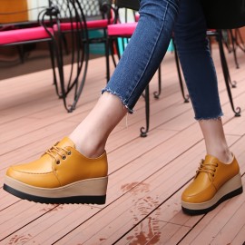 Women's Casual Wedge Oxfords, Round Toe Lace Up Platform Shoes, All-Match Low Top Outdoor Shoes