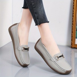 Women's Casual Flat Shoes, Solid Color Soft Sole Slip On Anti-slip Shoes, Comfy Flat Loafers