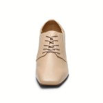 Women's Retro Lace Up Oxford Shoes, Solid Color Square Toe Chunky Low Heels, All-Match Pumps For Formal Occasions