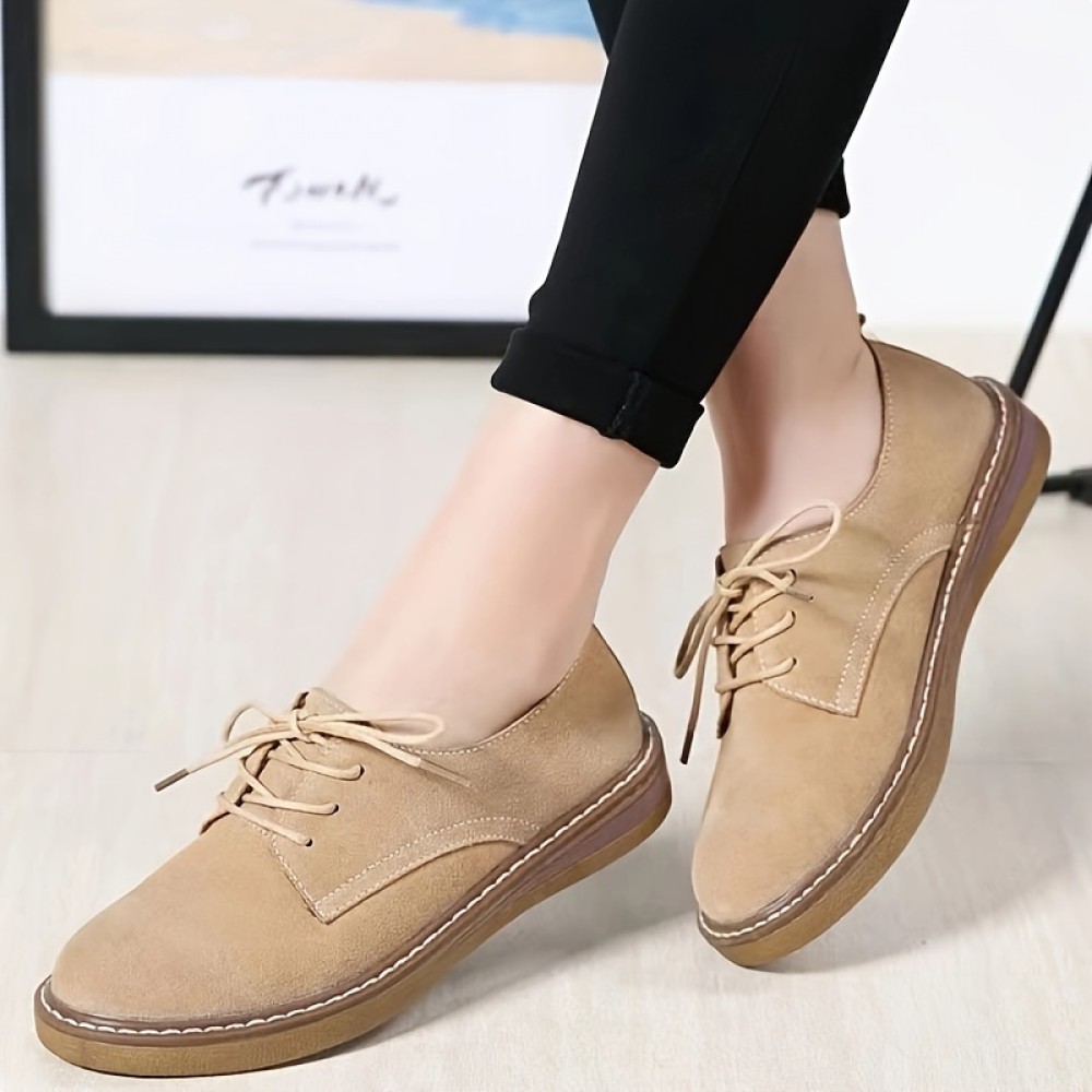 Women's Solid Color Oxford Shoes, Lace Up Comfy Platform Soft Sole Shoes, Lightweight Low-top Daily Shoes