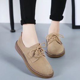 Women's Solid Color Oxford Shoes, Lace Up Comfy Platform Soft Sole Shoes, Lightweight Low-top Daily Shoes