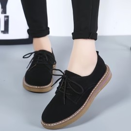 Women's Solid Color Oxford Shoes, Lace Up Comfy Platform Soft Sole Shoes, Lightweight Low-top Daily Shoes