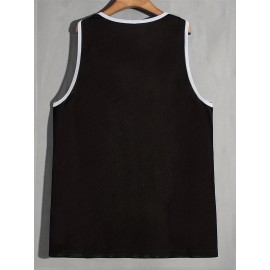 Men's Letter "LOS ANGELES" And Numbers "30" Graphic Color Block Sleeveless Crew Neck Loose Mesh Breathable Basketball Sports Tank Top Summer Clothes