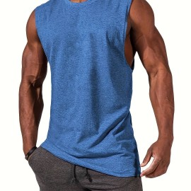 Summer Men's Quick Dry Moisture-Wicking Breathable Tank Tops, Athletic Gym Bodybuilding Sports Sleeveless Shirts, For Running Training, Men's Clothing