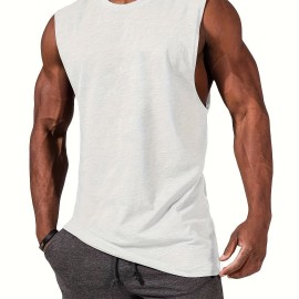 Summer Men's Quick Dry Moisture-Wicking Breathable Tank Tops, Athletic Gym Bodybuilding Sports Sleeveless Shirts, For Running Training, Men's Clothing