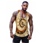 Clock Print Comfy Breathable Tank Top, Men's Casual Stretch Sleeveless T-shirt For Summer Gym Workout Training Basketball