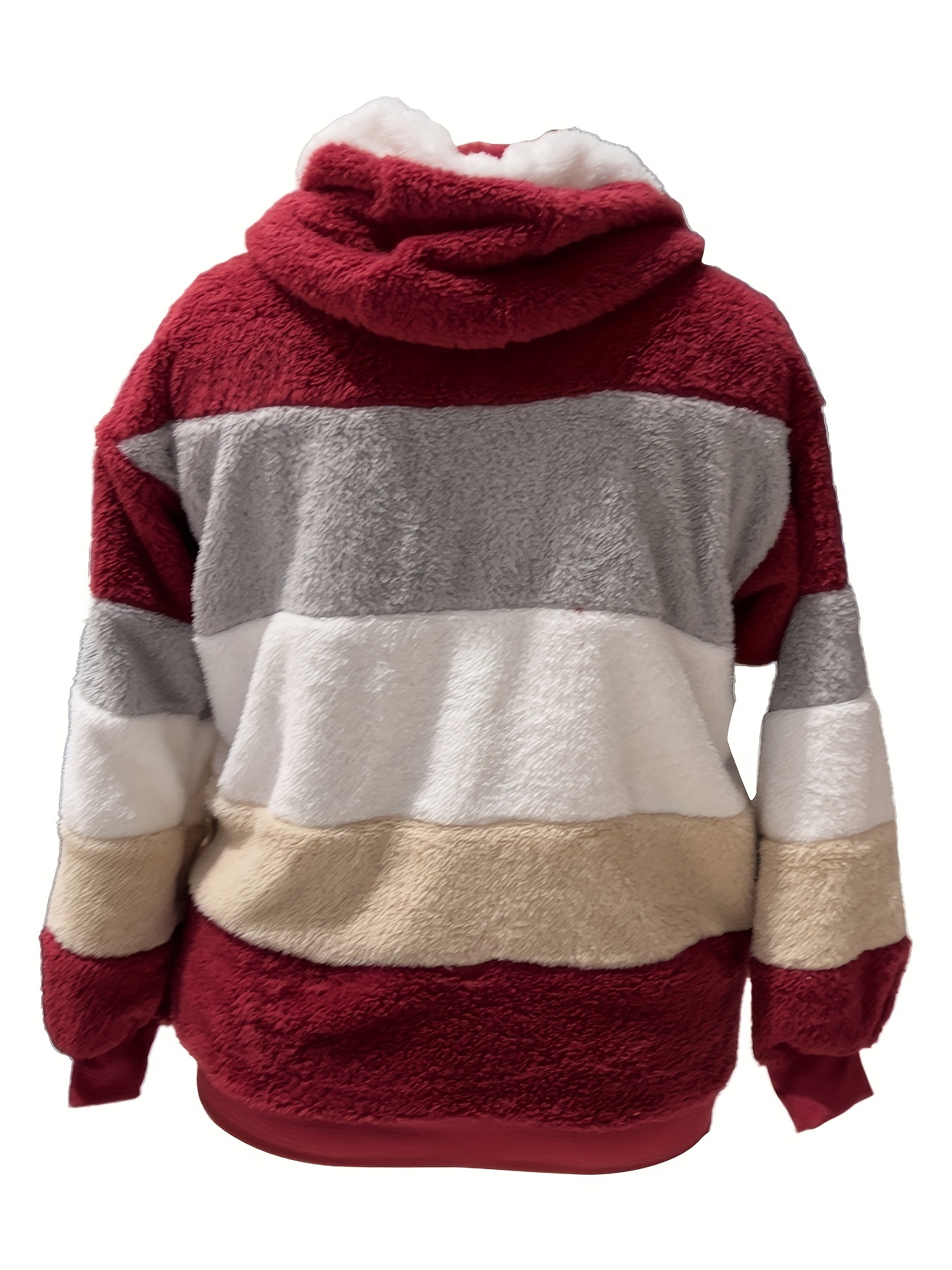 plus size striped fuzzy coat casual long sleeve hooded zipper coat for winter womens plus size clothing details 8