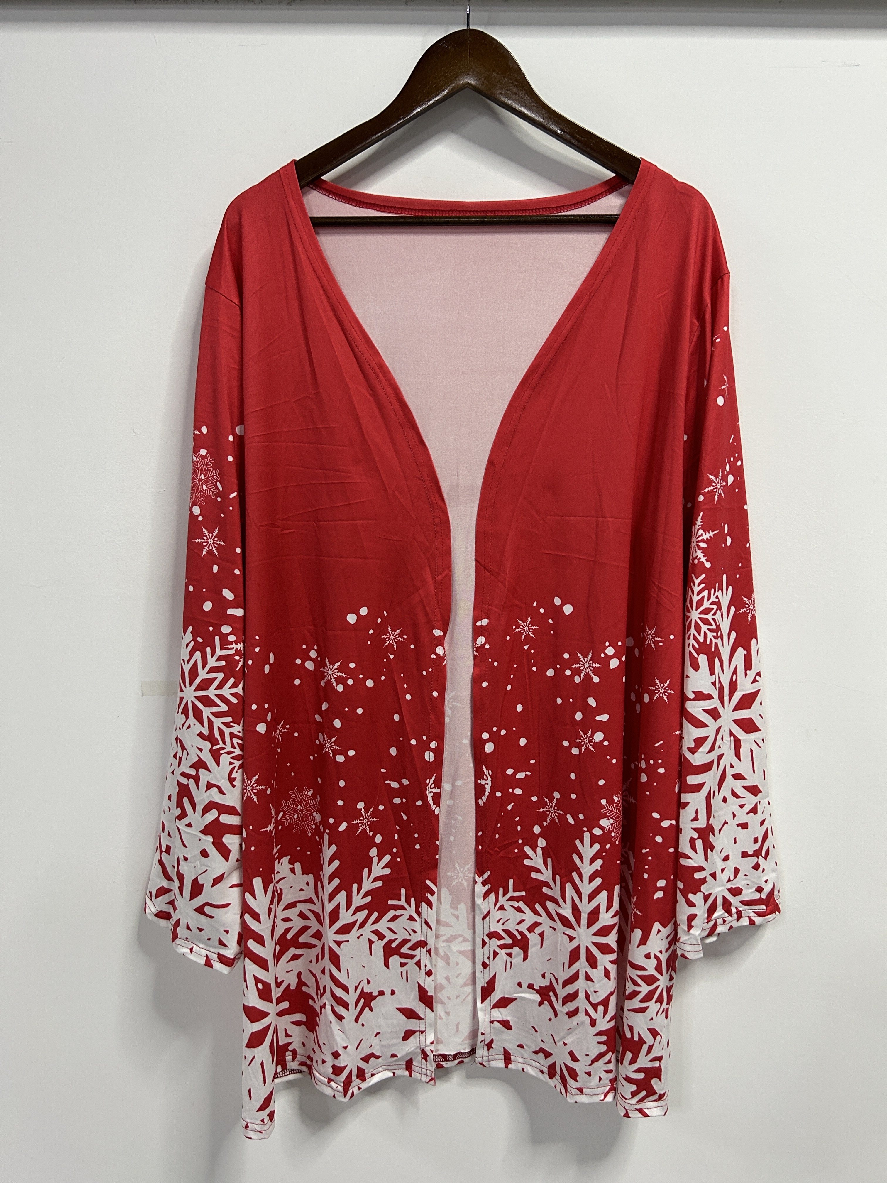 plus size casual coat womens plus snowflake print long sleeve open front cardigan details 0