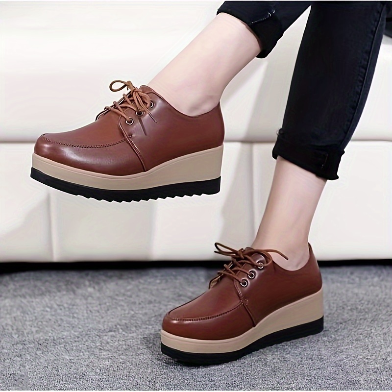 women s casual wedge oxfords round toe lace platform shoes details 0