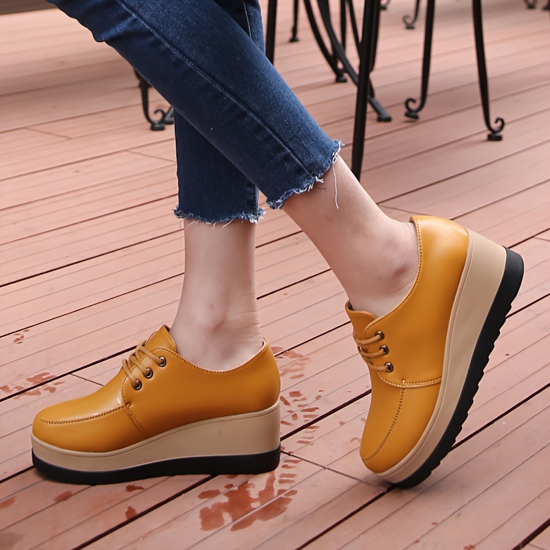 women s casual wedge oxfords round toe lace platform shoes details 1