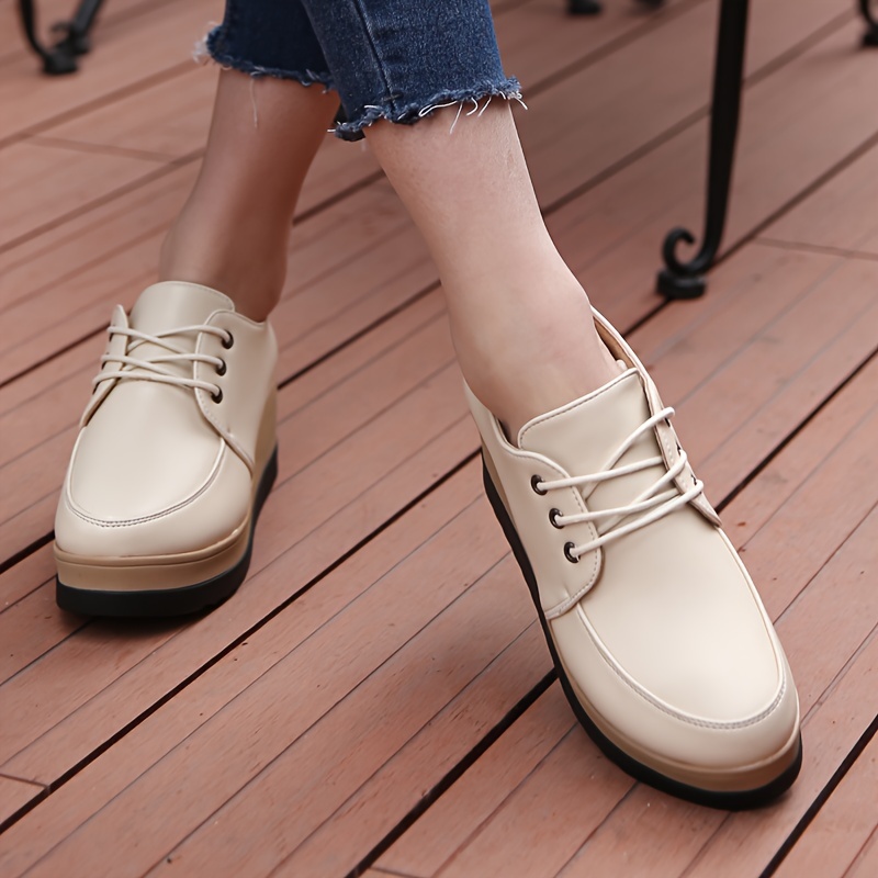 women s casual wedge oxfords round toe lace platform shoes details 5