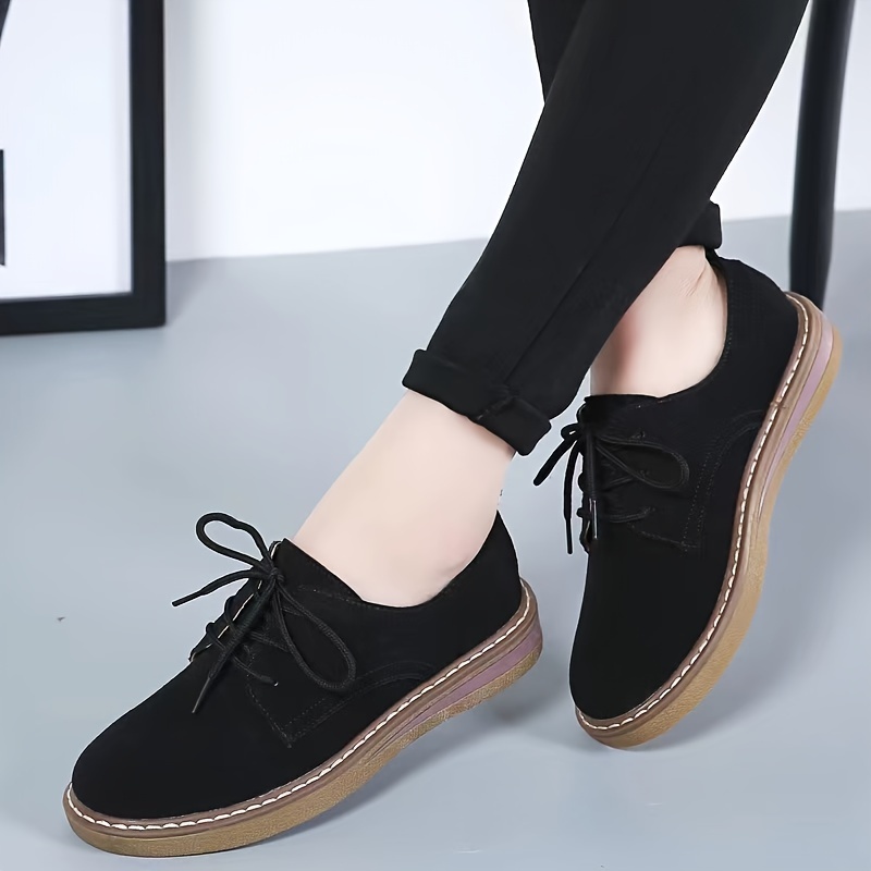 womens solid color oxford shoes lace up comfy platform soft sole shoes lightweight low top daily shoes details 2