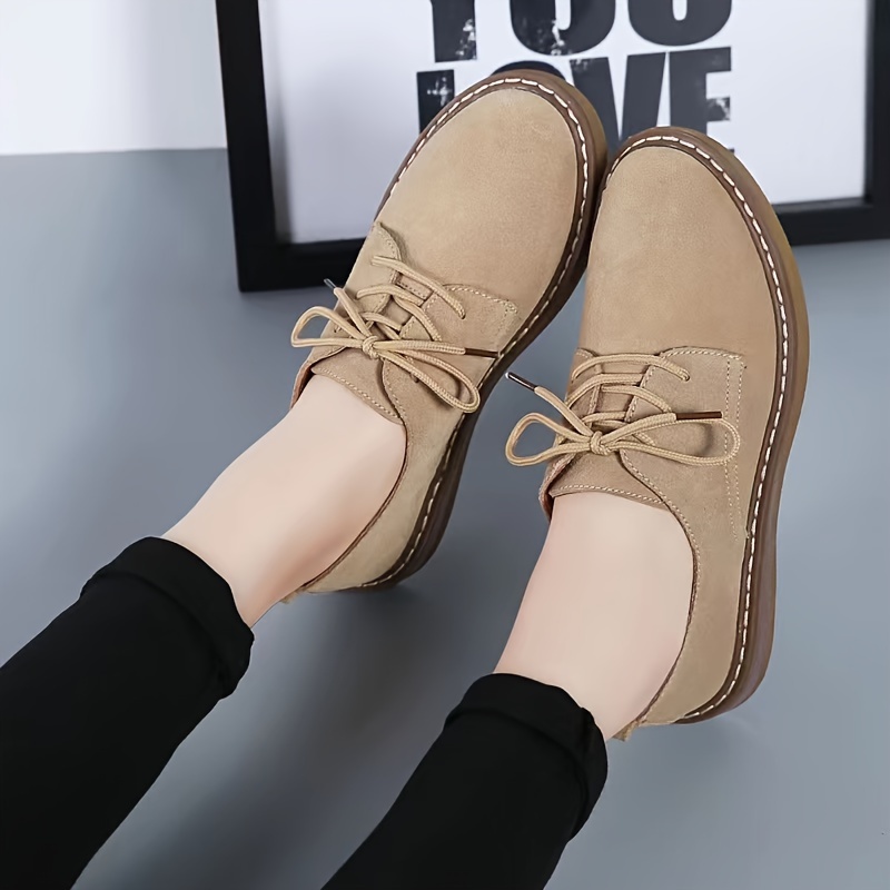 womens solid color oxford shoes lace up comfy platform soft sole shoes lightweight low top daily shoes details 4