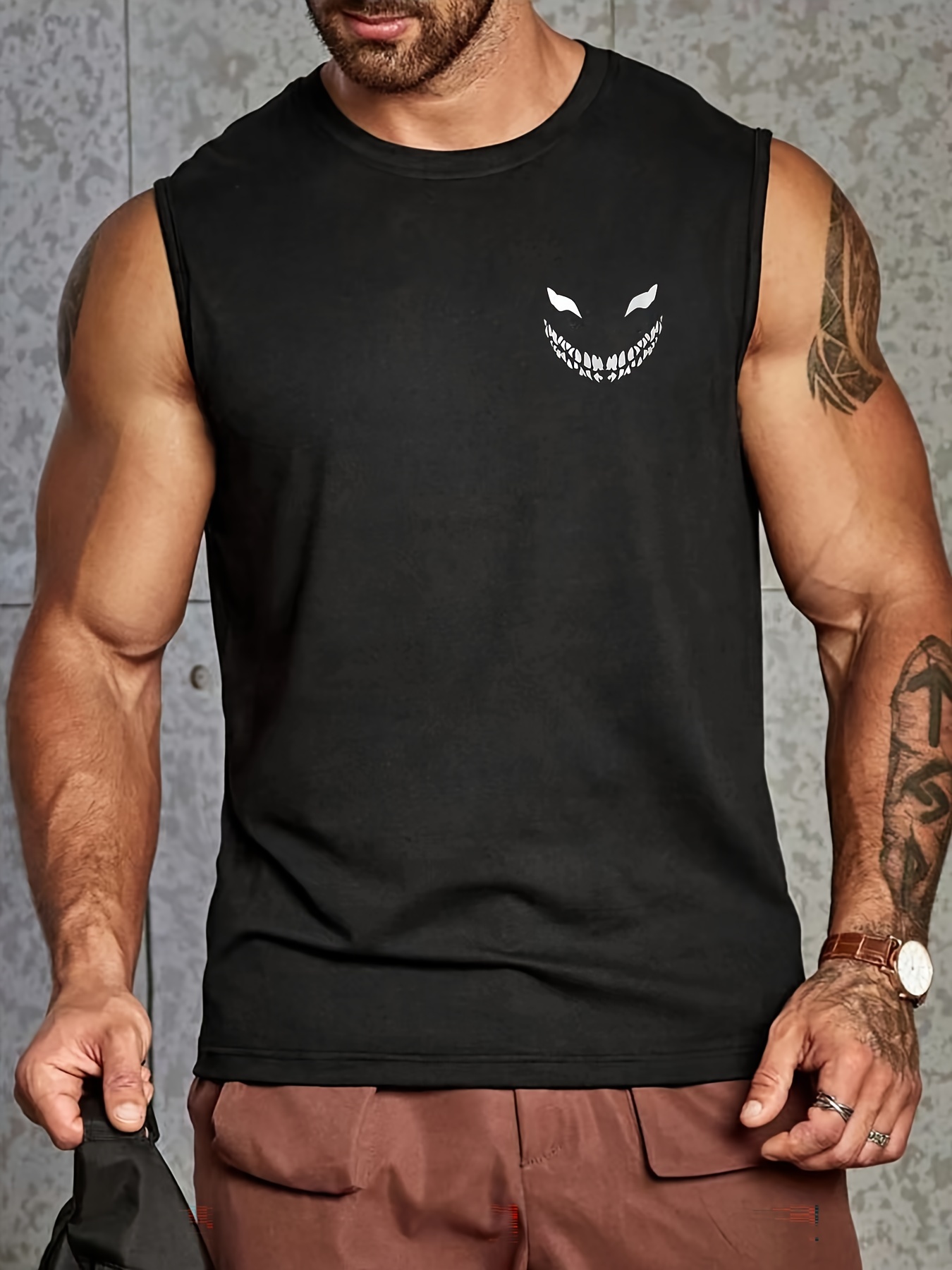 grimace pattern comfy breathable tank top mens casual stretch sleeveless t shirt for summer gym workout training basketball details 1