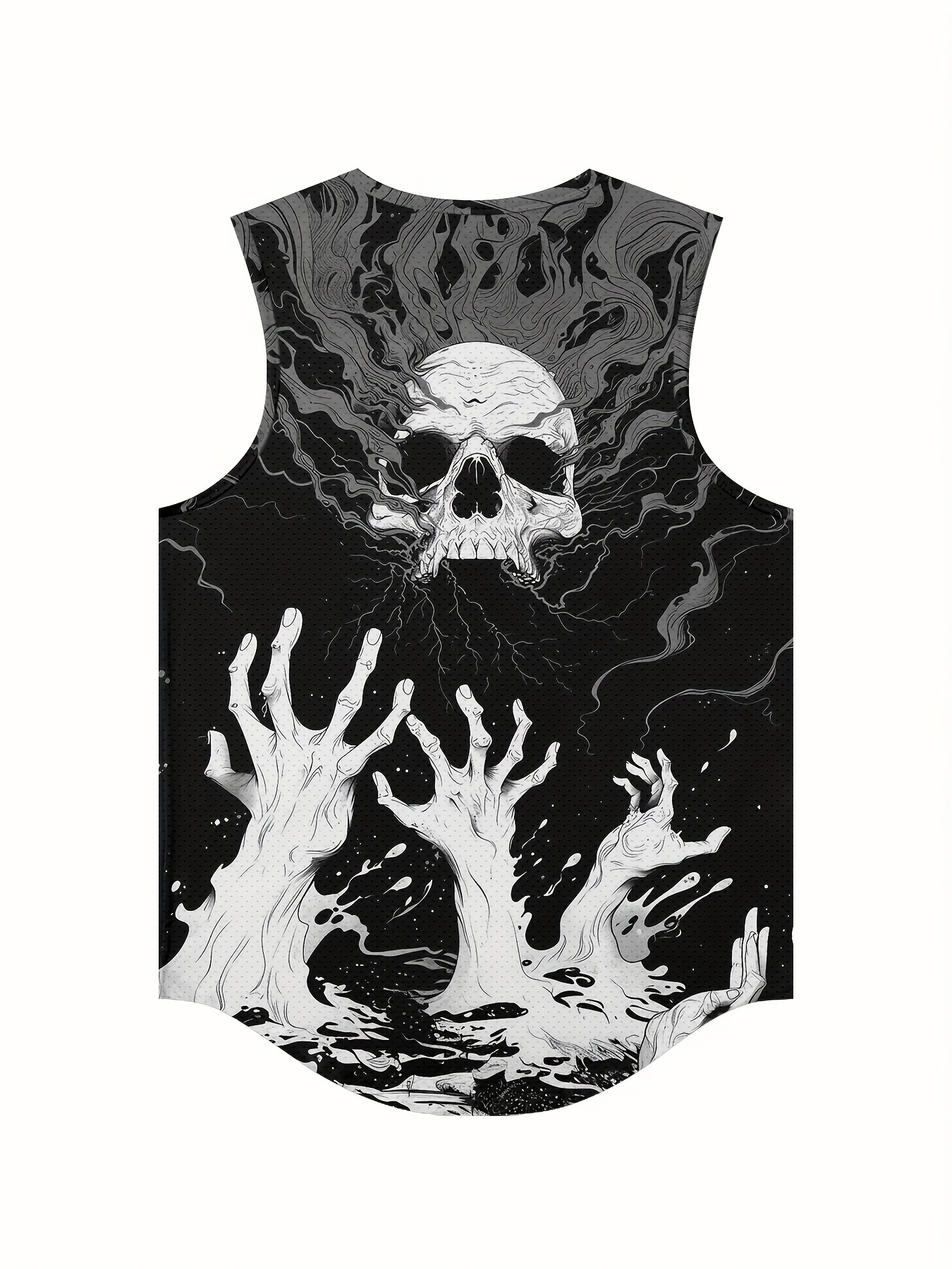 White Skull Palms Print Men s Summer Black Sleeveless Vest Smooth Comfort Fit Loose Sleeveless   Beach Vacation Vest Trendy Fashion Clothing Tops details 4