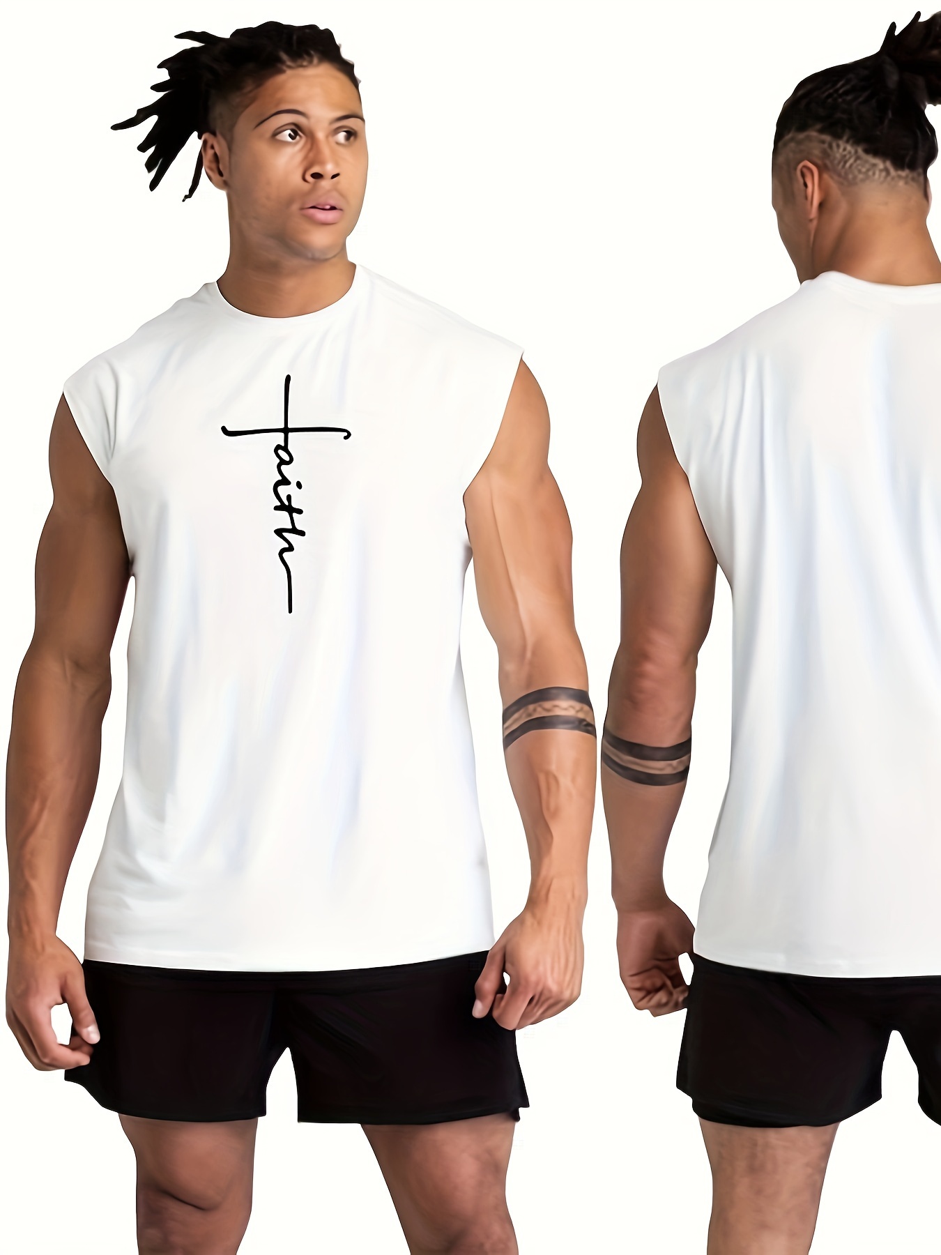 faith digital print mens sleeveless round neck fitness sports tank top summer outdoor details 12